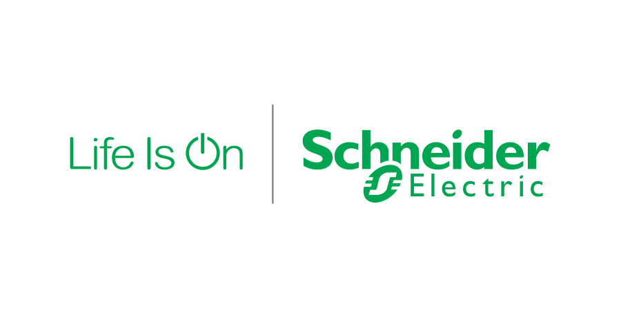 Schneider Electric logo, tagline: Life Is On